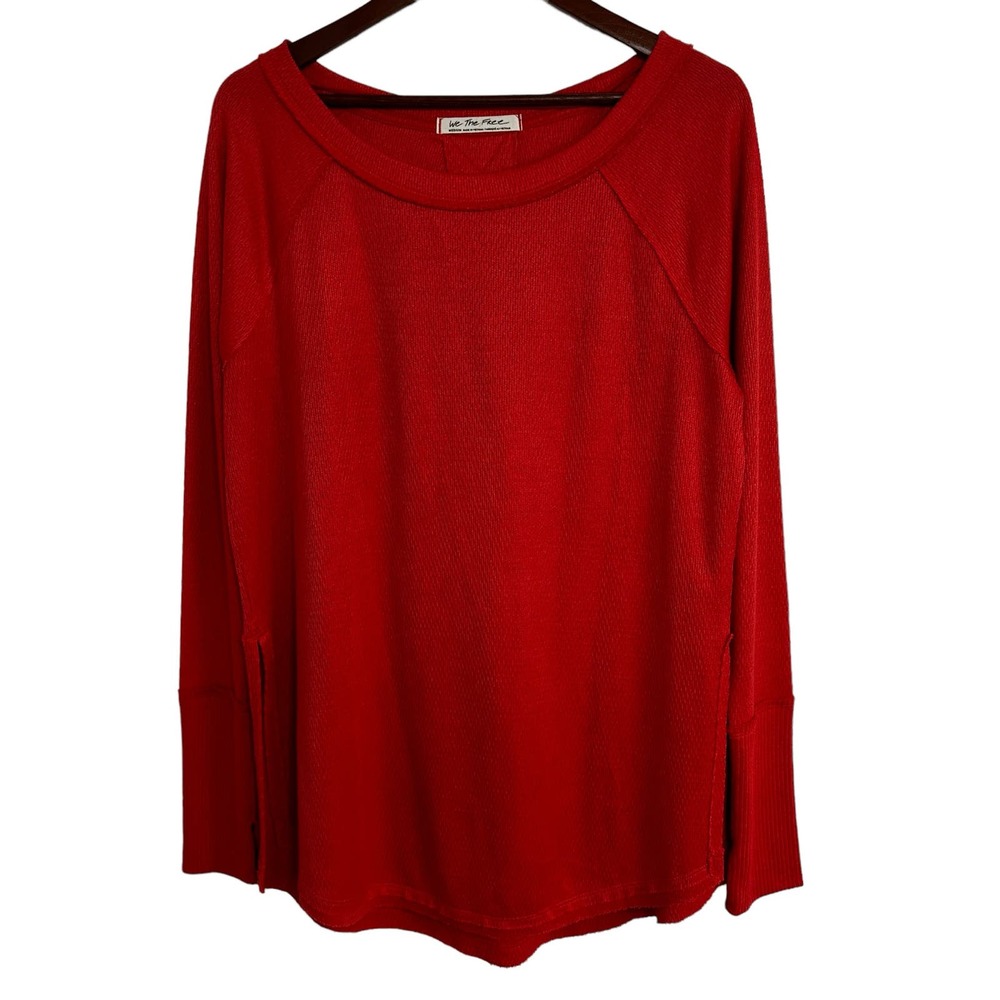 We The Free Thermal Jersey Top Size Medium Coral Rust Thumb Holes Slit Side Boho - Picture 7 of 15